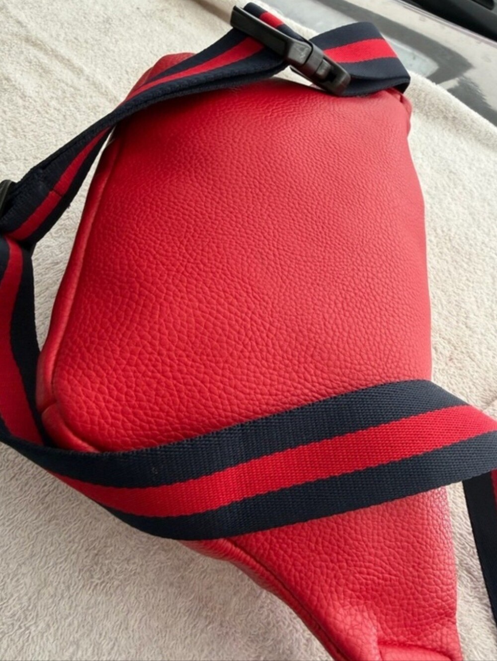 Gucci (Fashion Bag)  Red Belt Bag with Green Stripe and Navy Strap - Picture 3 of 4